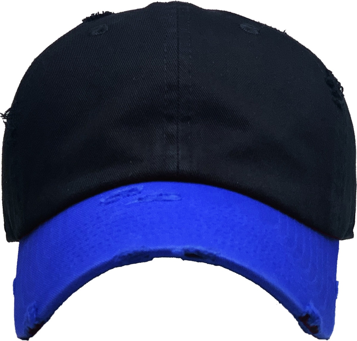 Black Royal Blue Two Tone Distressed Vintage Baseball Cap Front View